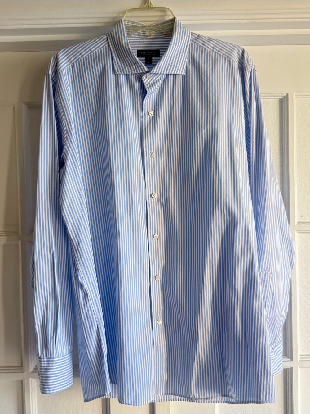 Peter Millar Crown Crafted Blue White Stripe Dress Shirt Large Long Sleeve